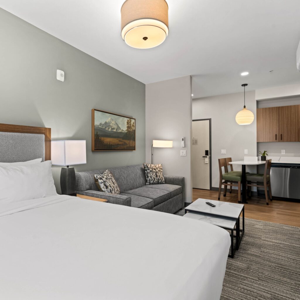 Guest room interior at The Kulshan Hotel in Sedro-Woolley, Washington.